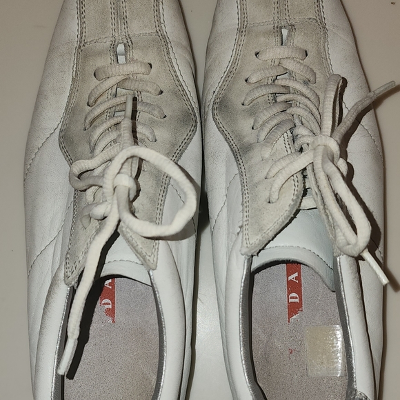Prada Sneakers White/Silver Leather Bowling style Women Size 38.5 - Picture 8 of 8